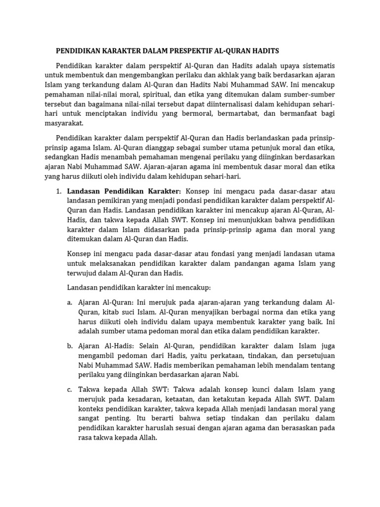 Pendidikan Karakter dalam Al-Quran dan Hadits | PDF