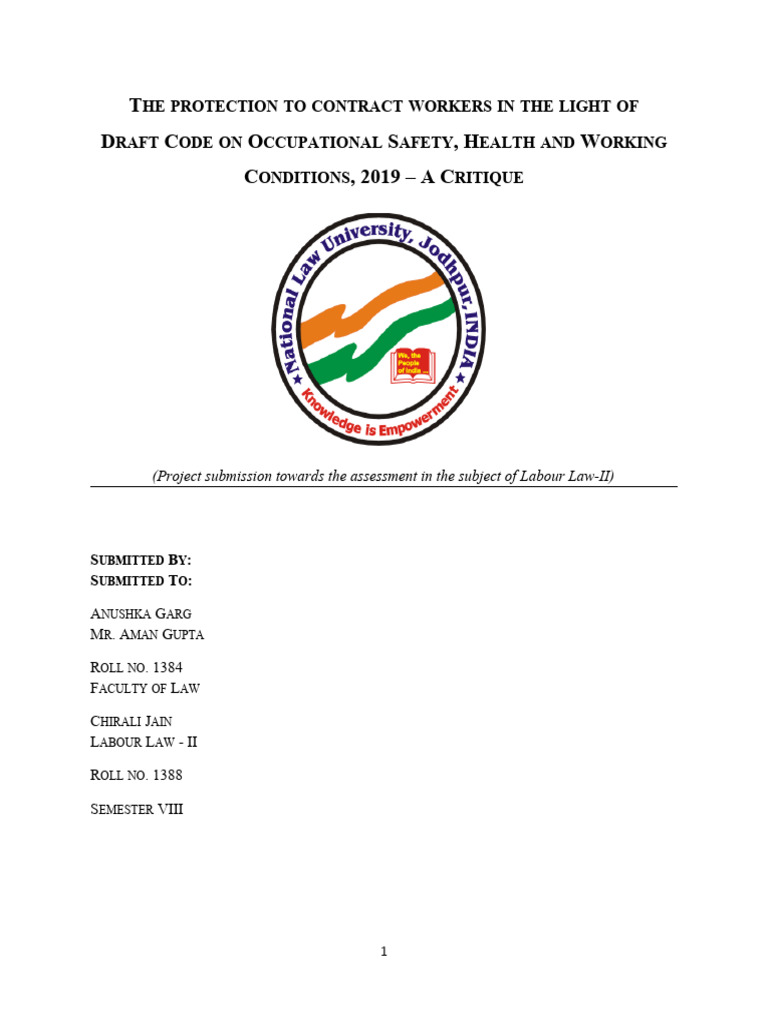 Labour Law Ii Anushka Pdf Occupational Safety And Health Employment