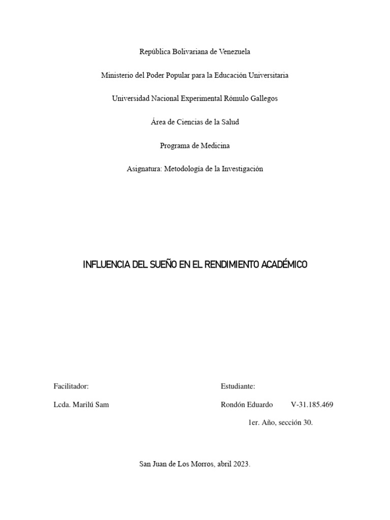 Sueño y Rendimiento Académico en Medicina | PDF | Dormir | Experimentar