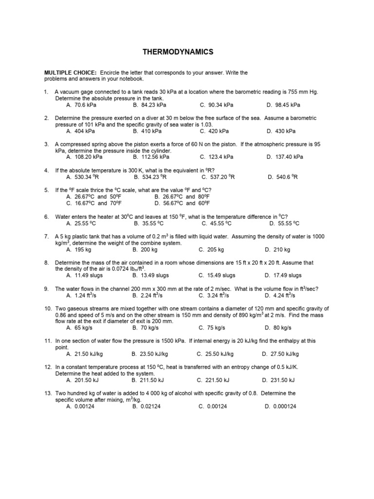 1problems Thermodynamics Pdf Pressure Atmospheric Pressure