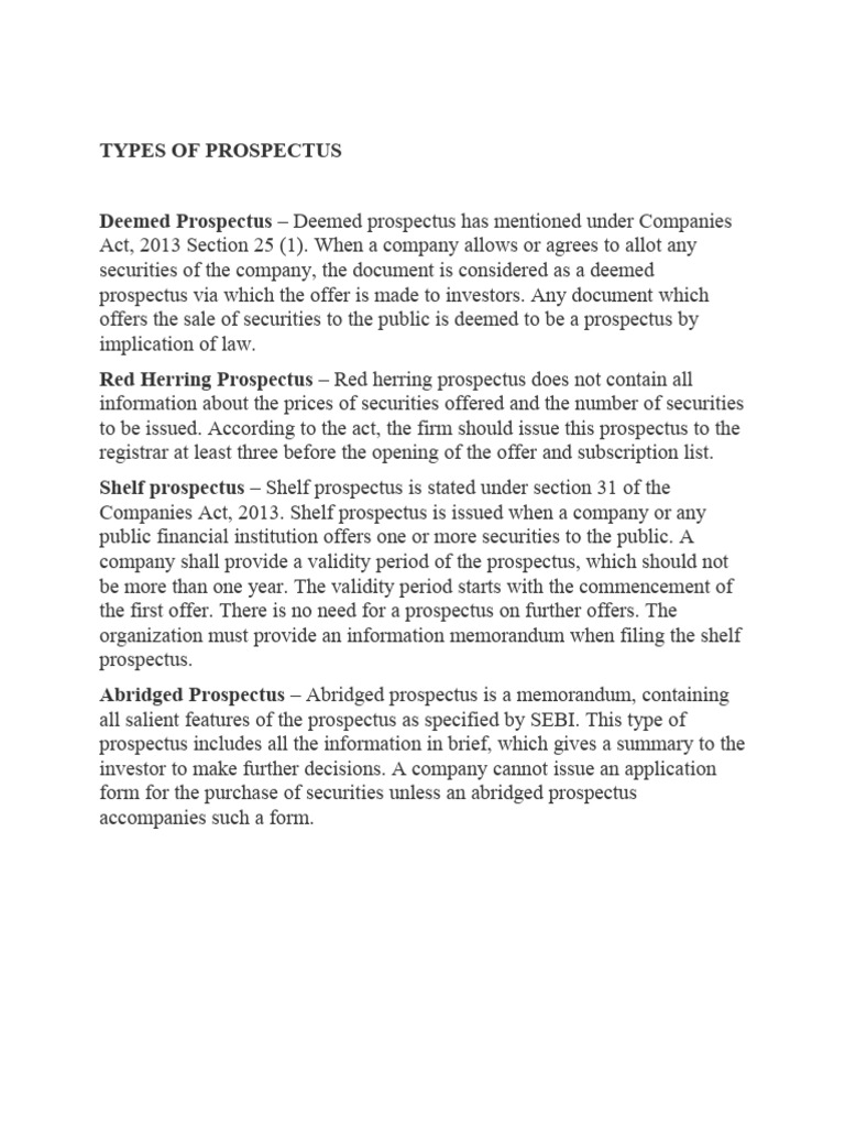 What Is Prospectus And Types Of Prospectus