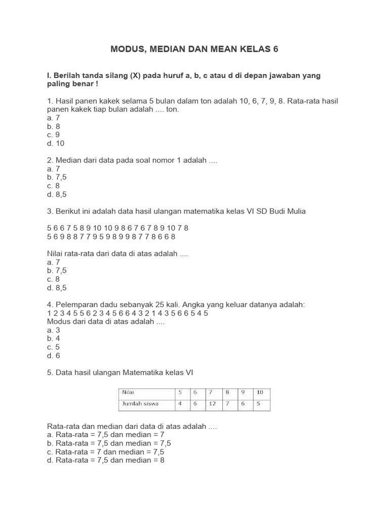 Soal Rata-rata, Modus, dan Median | PDF