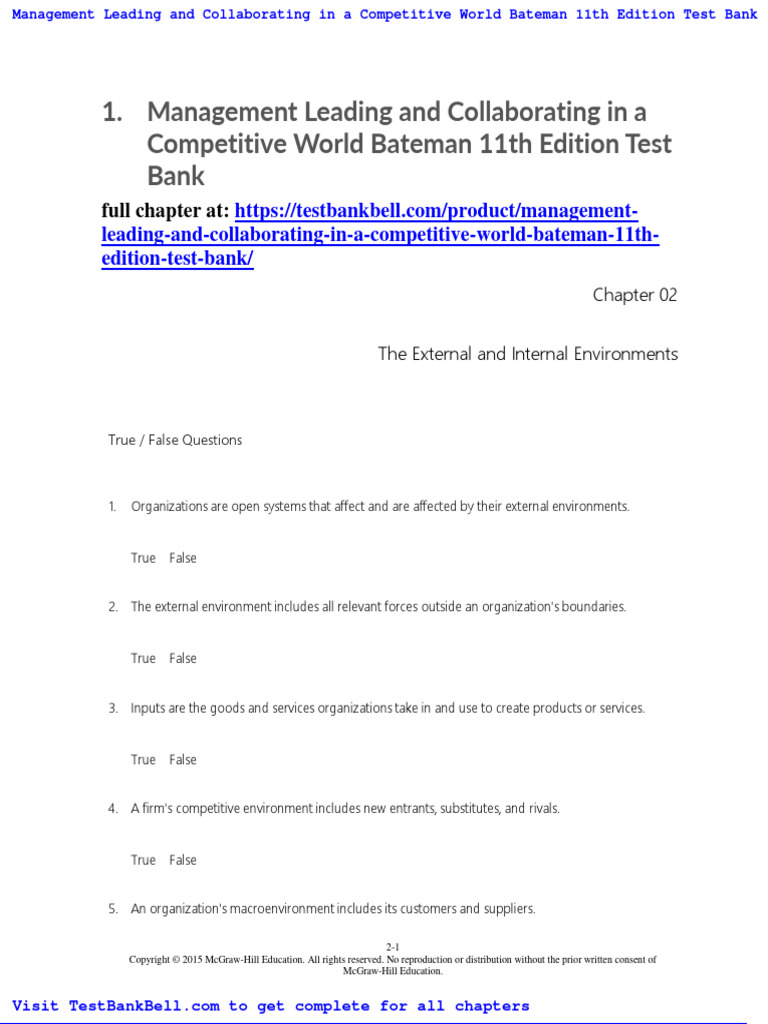 Management Leading and Collaborating in A Competitive World Bateman ...