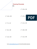 Factoring Trinomials Worksheet