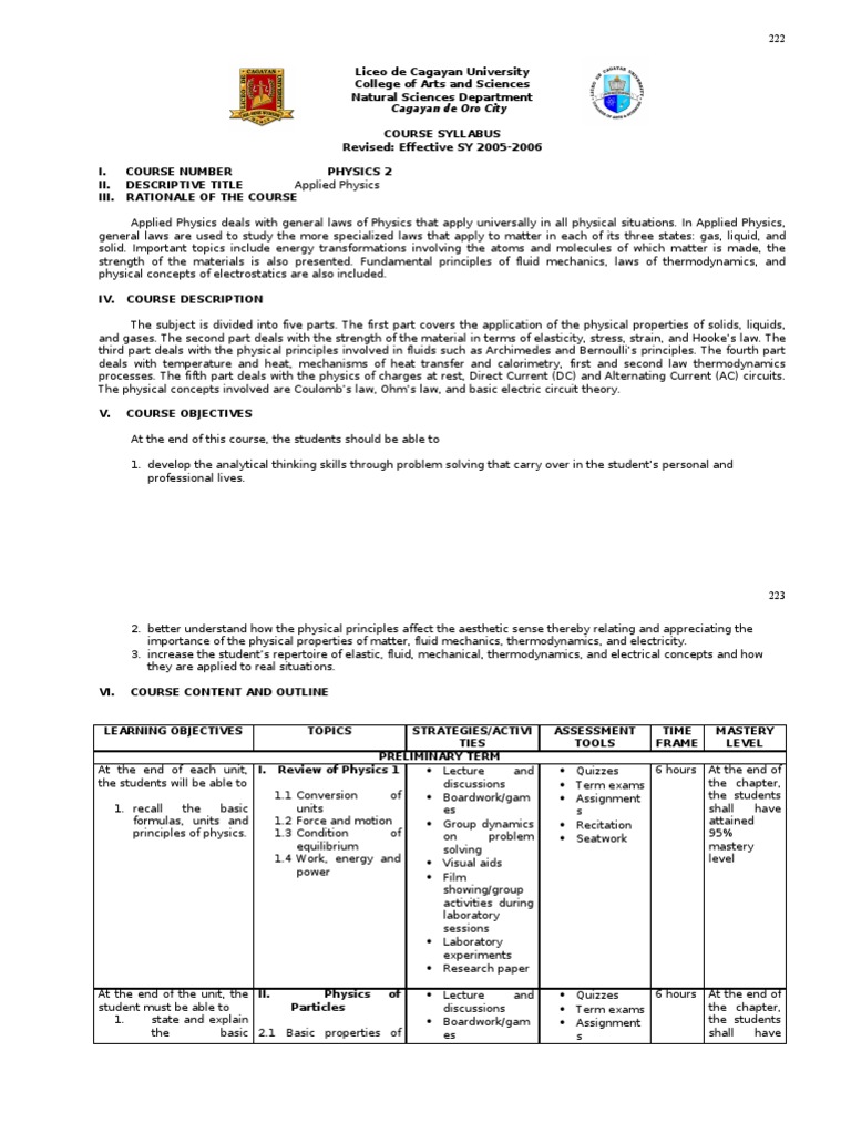 Applied Physics Course Syllabus | PDF | Fluid Dynamics | Heat