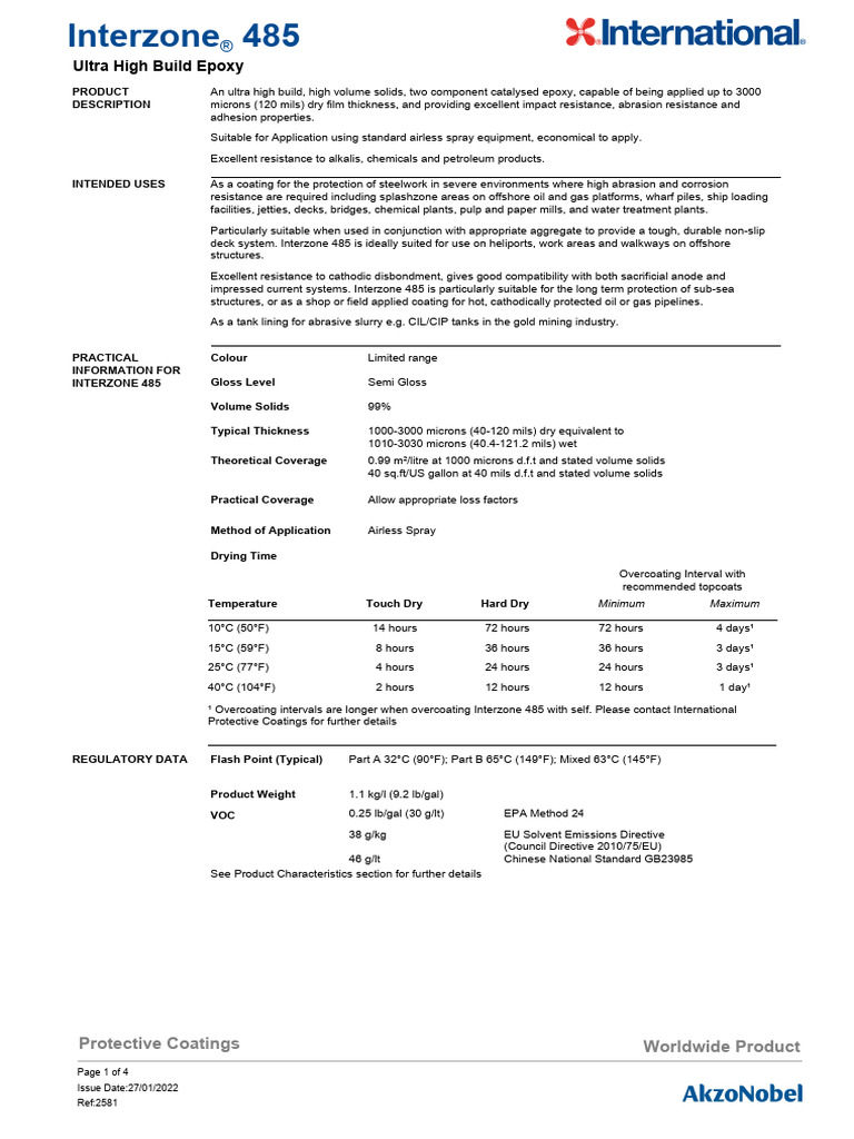 TDS-PDF-Interzone 485 Eng A4 20220127 | PDF | Paint | Epoxy