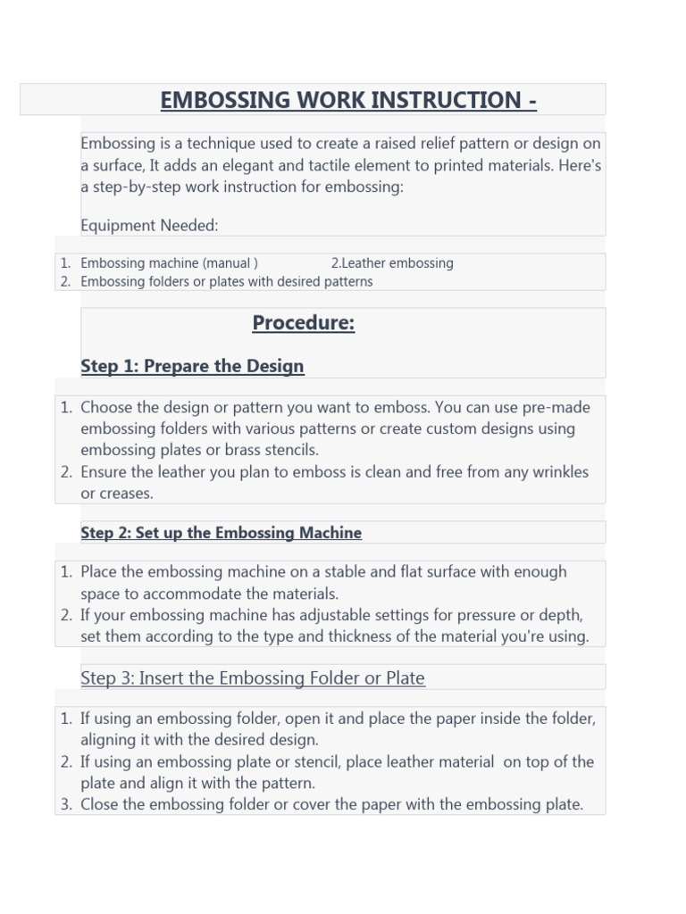 Embossing Work Instruction PDF