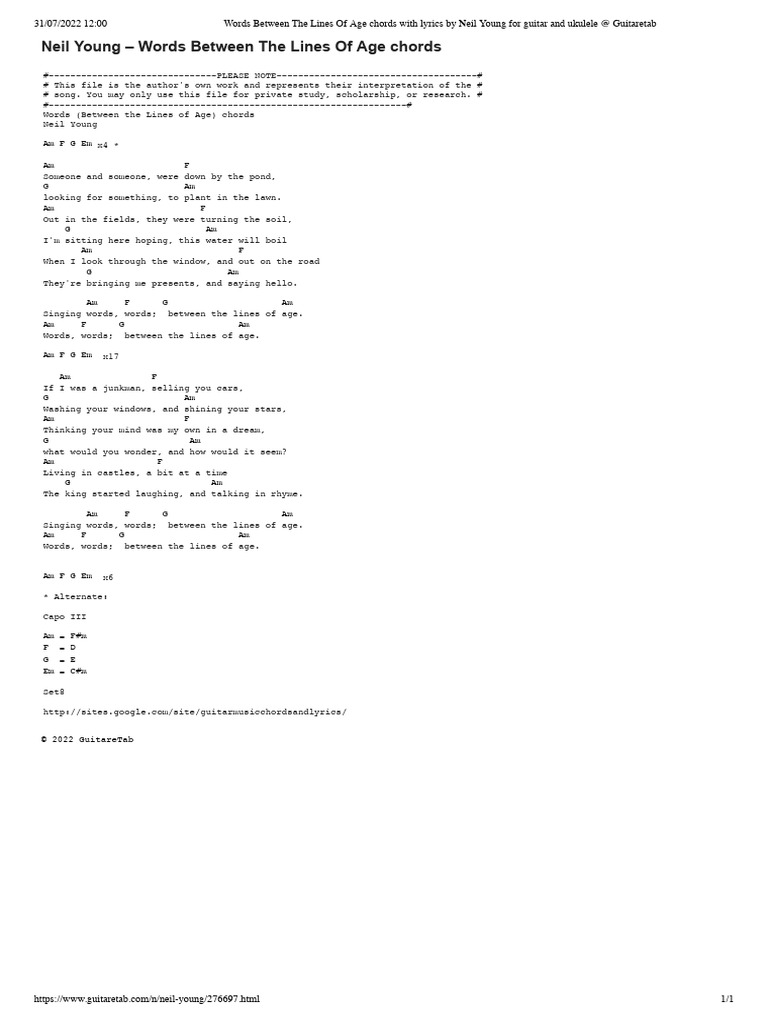 Words between the lines of age chords with lyrics by neil young for