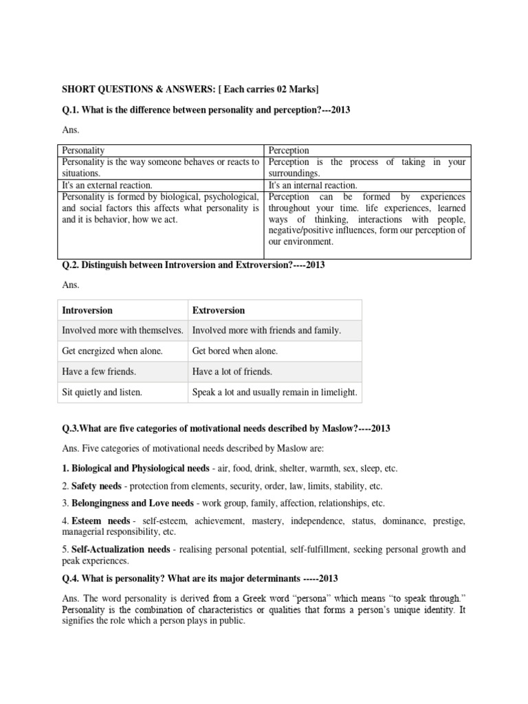 Personality, Motivation, and Perception Insights | PDF | Perception ...