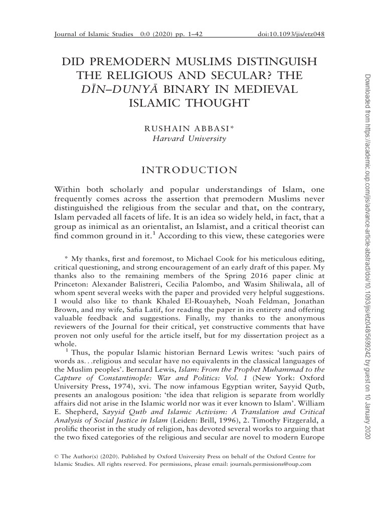 Abbasi rushain 2020 did did premodern muslims distinguish the