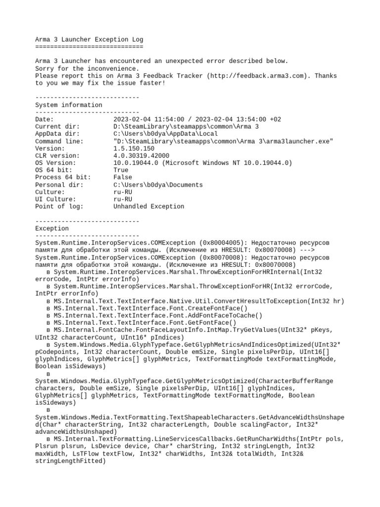 Arma 3 Launcher Error Log | PDF | Language Integrated Query | Microsoft ...