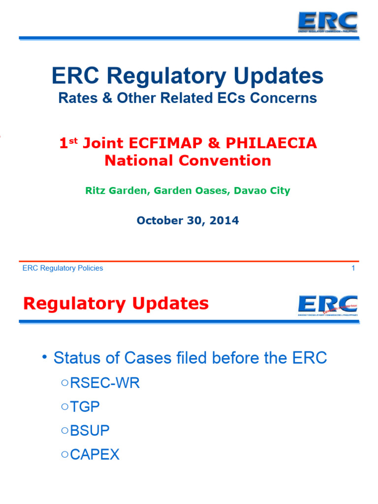 ERC Regulatory Updates Rates & Other Related ECs Concern PDF