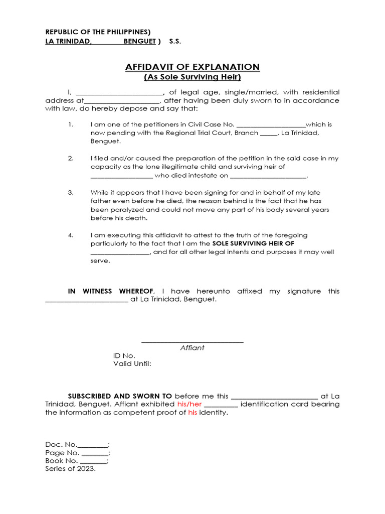 Affidavit of Sole Heir PDF