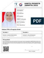 Kartu Peserta SNMPTN 2022: 4220188561 Fitria Nuraeni 0037258252 Sman 1 Cimalaka Kab. Sumedang Prov. Jawa Barat