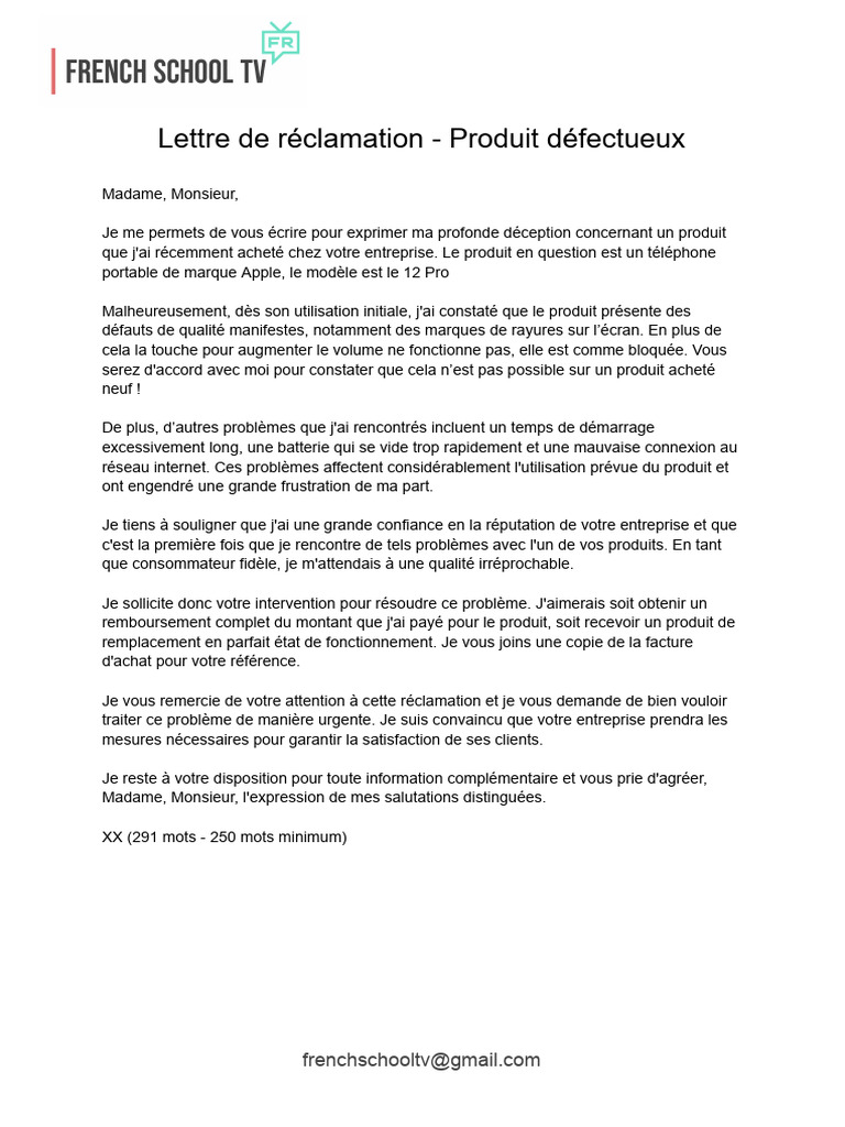 Réclamation pour produit défectueux | PDF | Publicité | Environnement ...