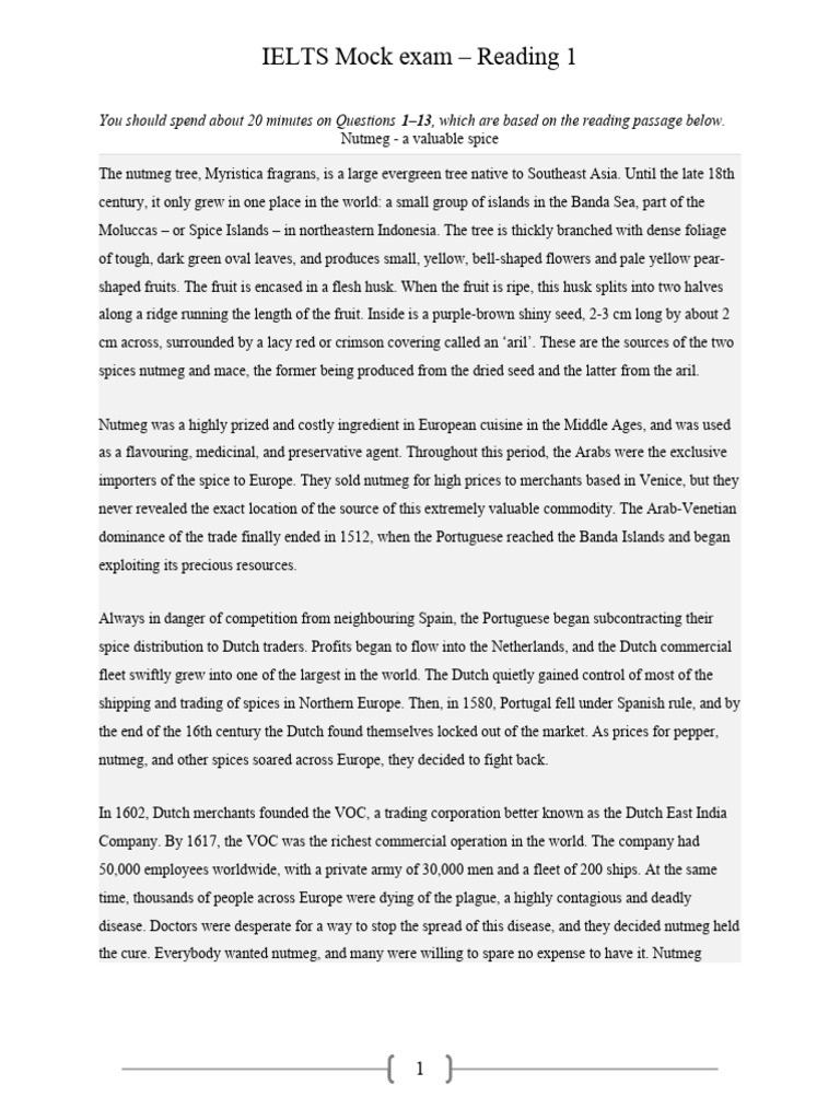Reading 1 IELTS Mentor Nutmeg A Valuable Spice PDF Nutmeg Spice