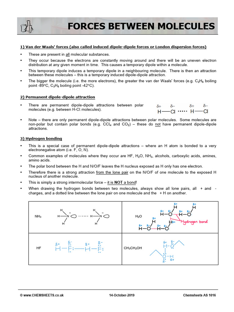 Intermolecular Forces in Molecules | PDF | Intermolecular Force ...