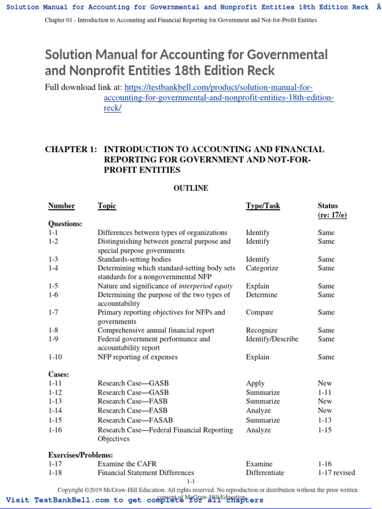 Solution Manual For Accounting For Governmental and Nonprofit Entities