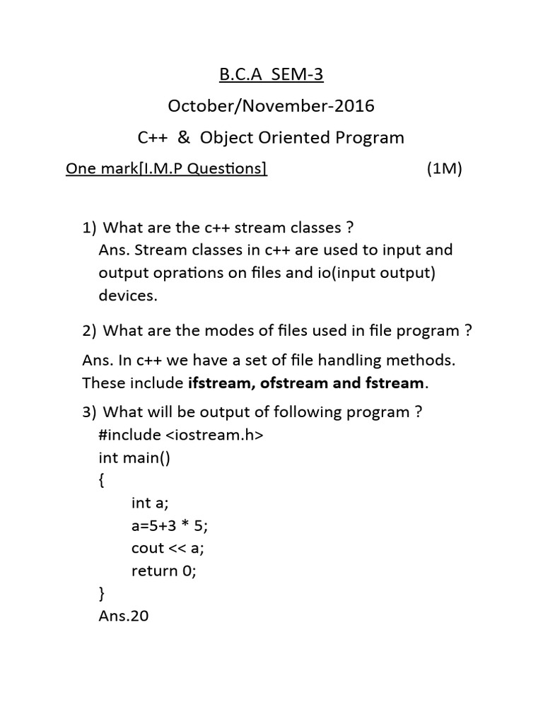 C++ Exam Prep: Key Concepts | PDF | C++ | Class (Computer Programming)