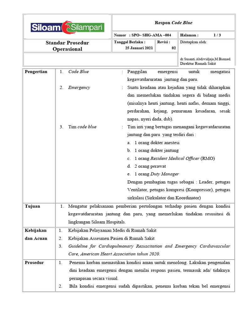 SPO-SHG-AMA-004 SPO Respon Code Blue - Rev02 - 25012021 | PDF | Sains ...