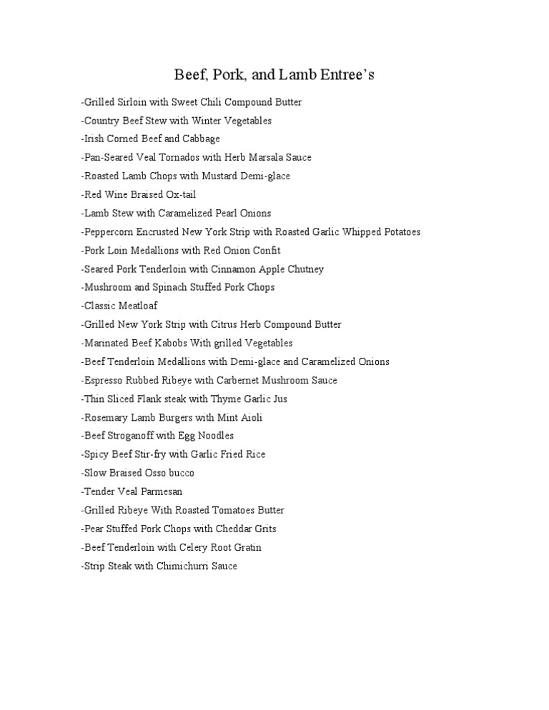 Red Meat Entrees | PDF