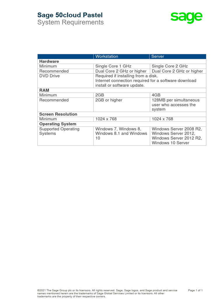 Sage 50cloud Pastel Xpress System Requirements PDF