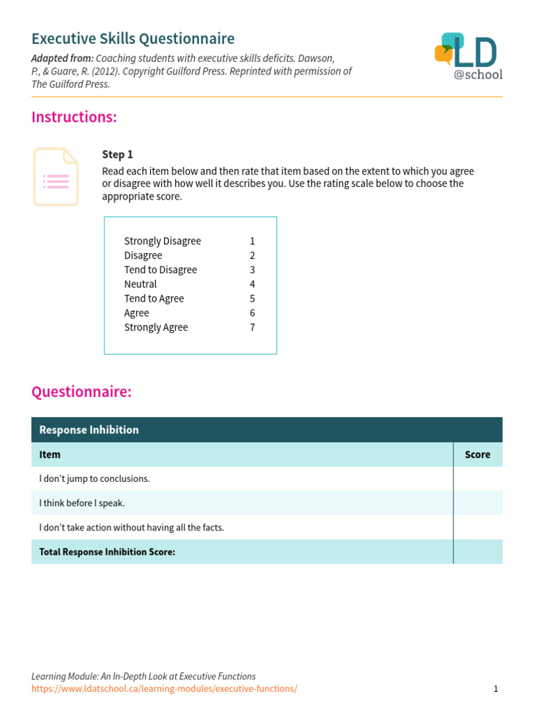 Executive Skills Questionnaire | PDF | Professional Skills | Time ...