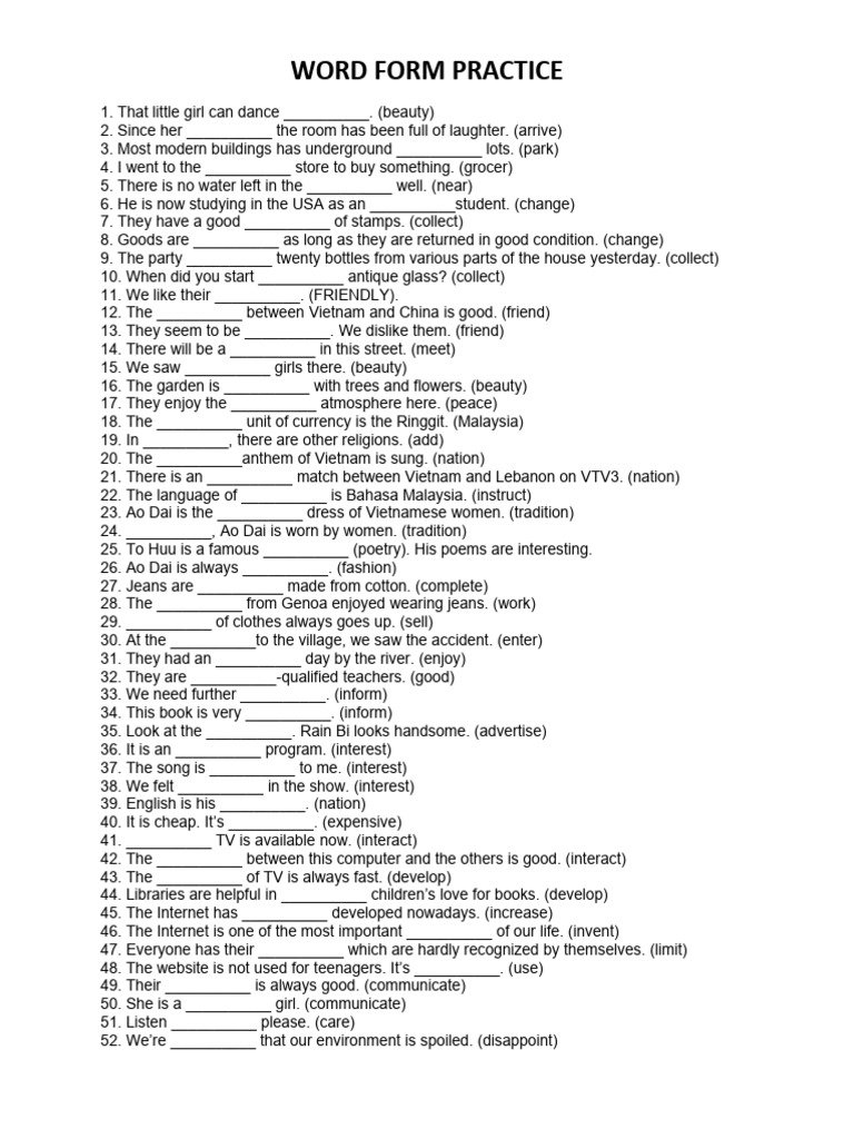 Word Form Practice | PDF