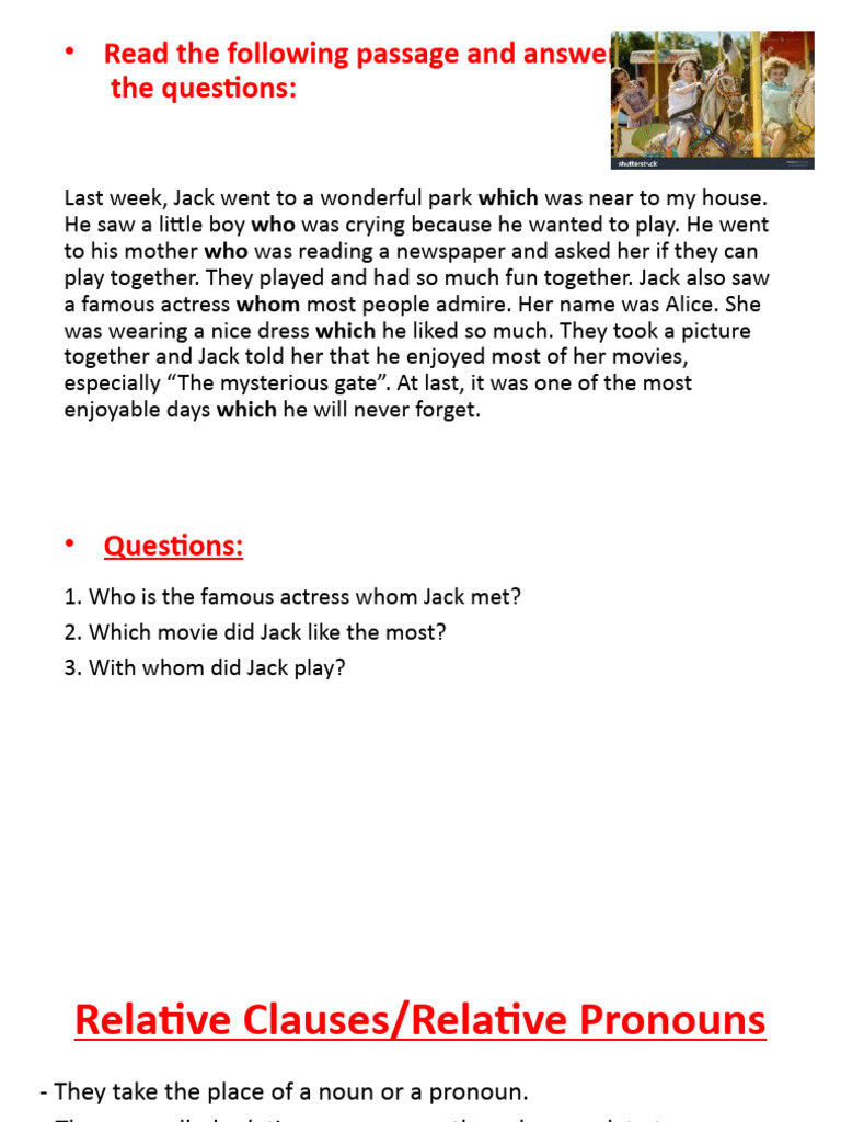 Relative Pronouns & Clauses Guide | PDF | Pronoun | Subject (Grammar)