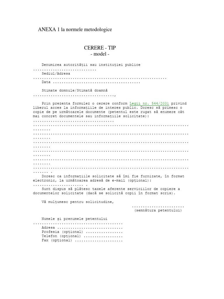 Anexa 1 Cerere Tip | PDF