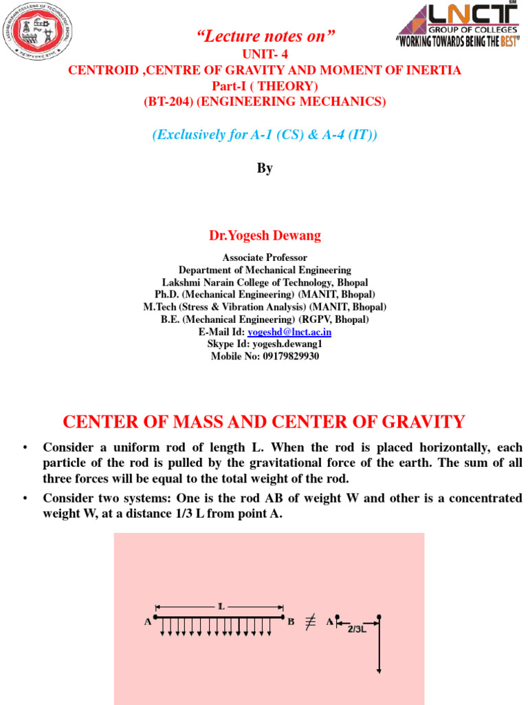 Centroid and Moment of Inertia Notes | PDF | Center Of Mass | Motion ...