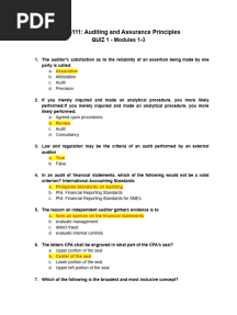 Q1 - Q4 - Prelim Exam ACC5111 - Auditing and Assurance Principles