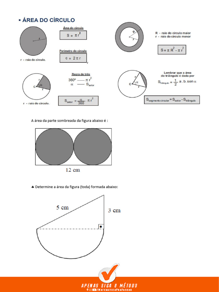 Exercícios de Área de Círculos e Figuras | PDF