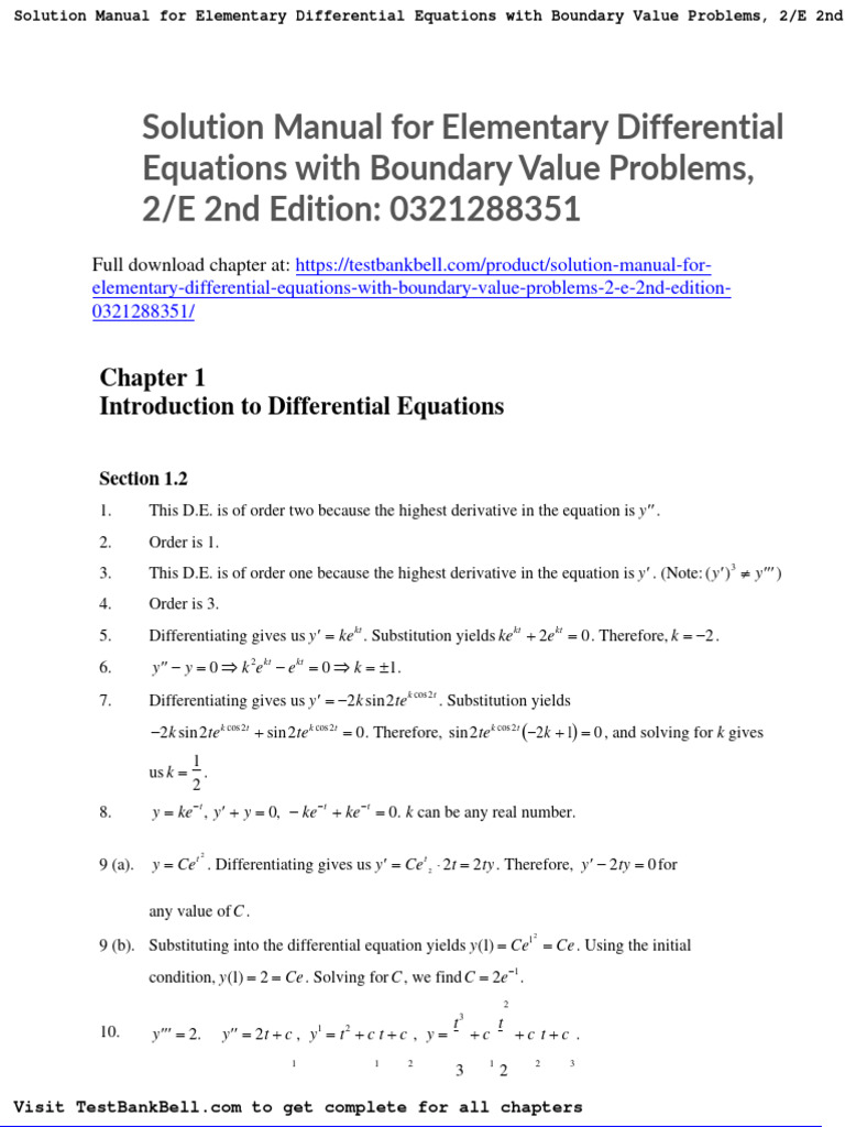 Solution Manual For Elementary Differential Equations With Boundary