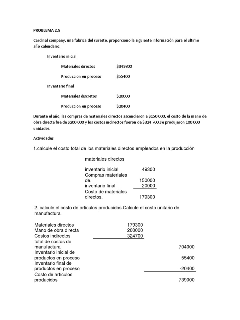 Cálculos de Costos de Manufactura y Ventas | PDF | Costo | Inventario