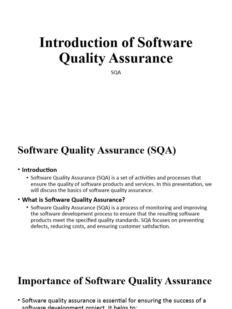 Introduction To Software Quality Assurance | Download Free PDF