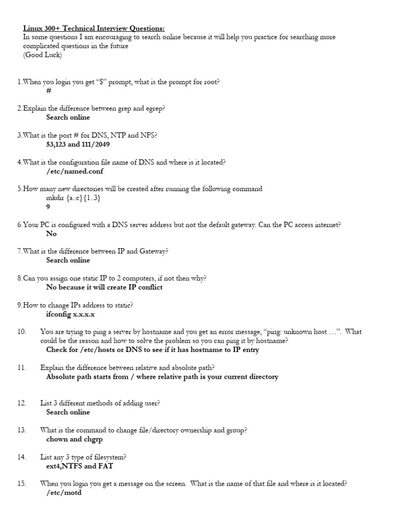Linux Interview Questions for Freshers | PDF | Operating System ...
