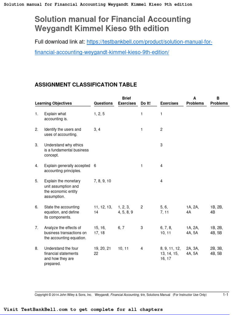 Solution Manual For Financial Accounting Weygandt Kimmel Kieso 9th