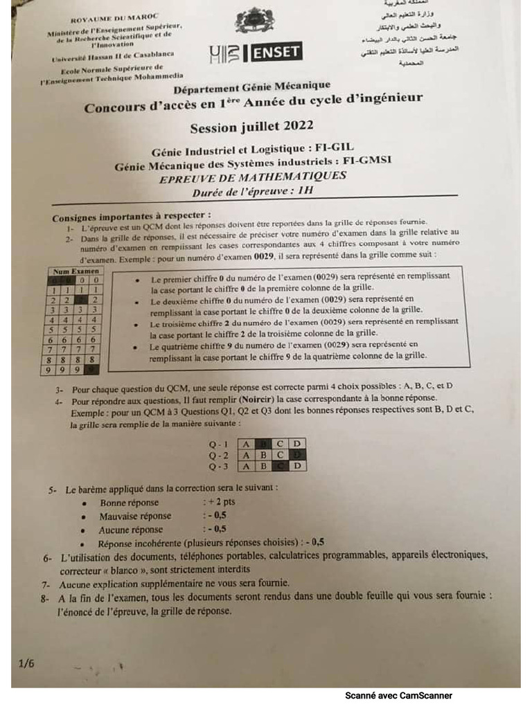 Math2022-Enset Mohammedia | PDF