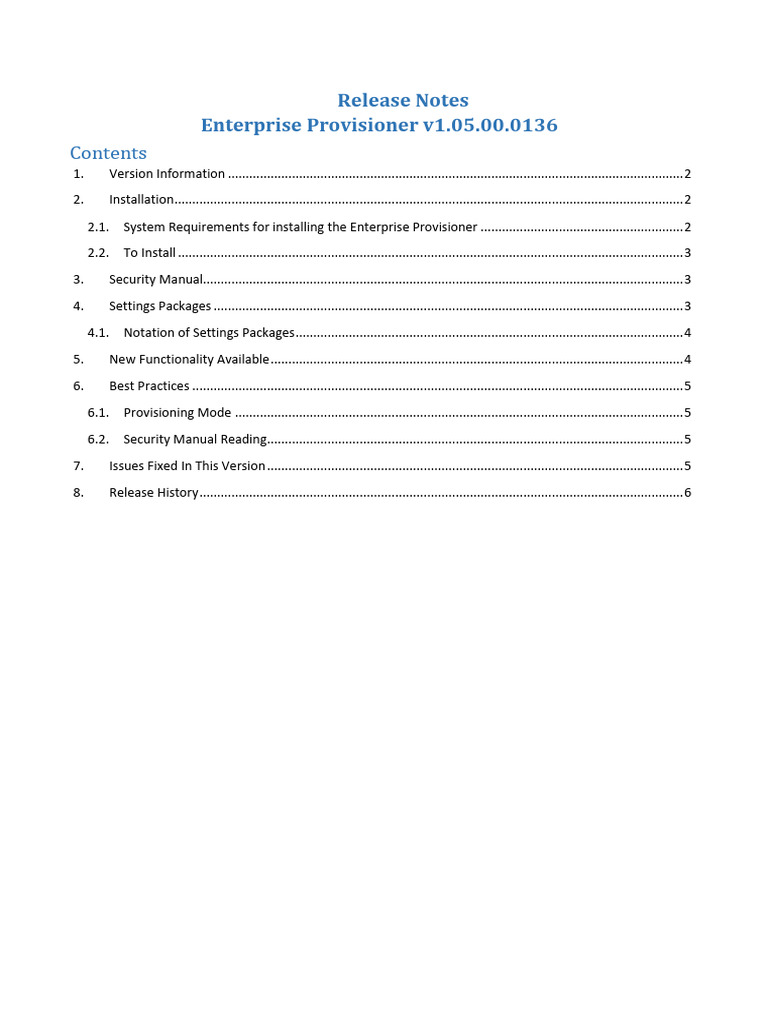 Enterprise Provisioner Release Notes v1.05.00.0136 | PDF | Microsoft ...