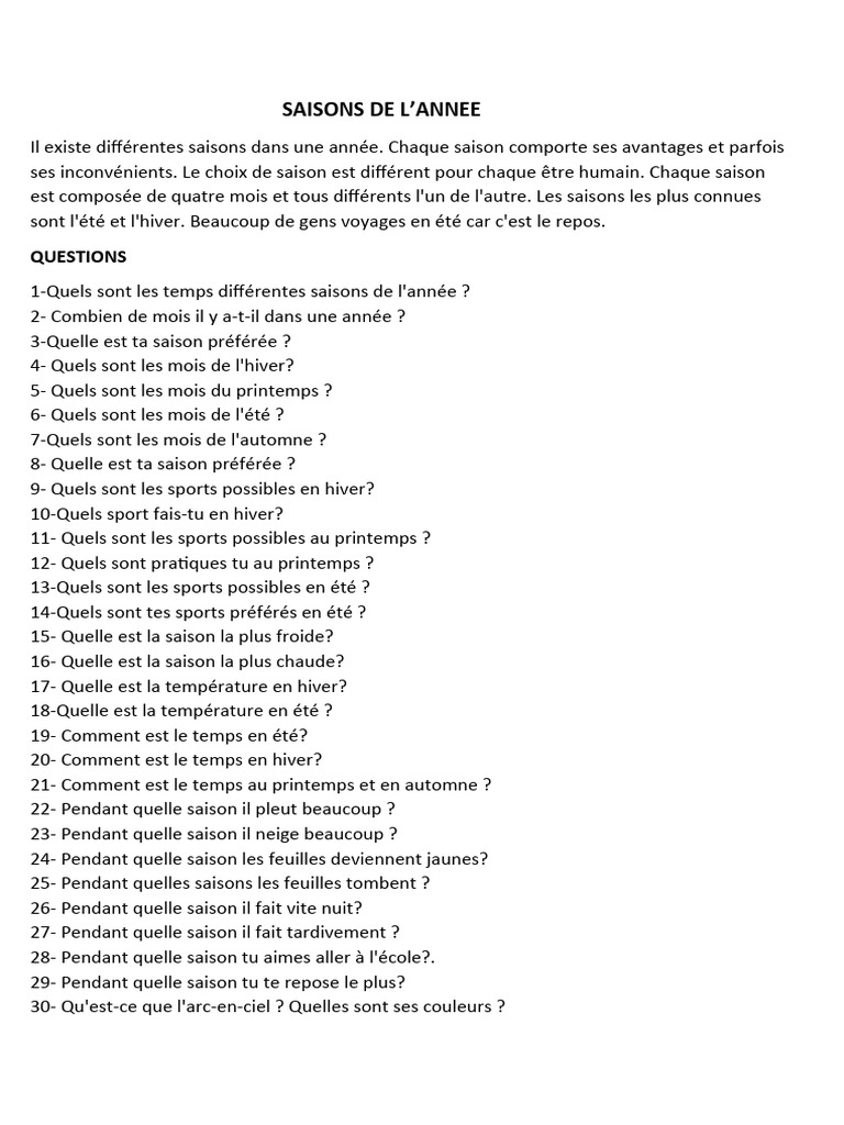 Les Saisons de l'Année expliquées | PDF