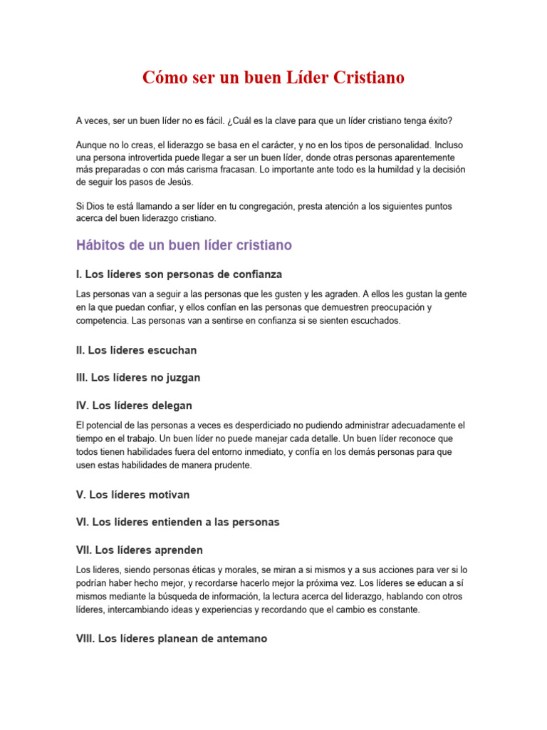 Como Ser Un Buen Lider Cristiano | PDF