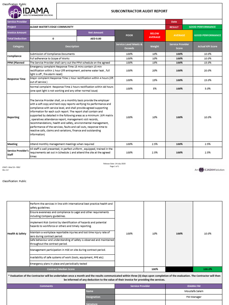 KPI Matrix For SSM - Elevator Contractor | PDF | Occupational Safety ...