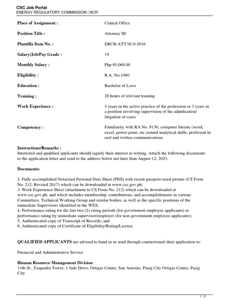 ENERGY REGULATORY COMMISSIONAttorney III PDF Employment Labor
