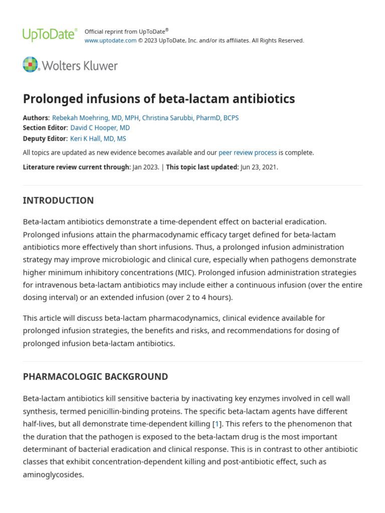 Prolonged infusions of betalactam antibiotics UpToDate (1) PDF