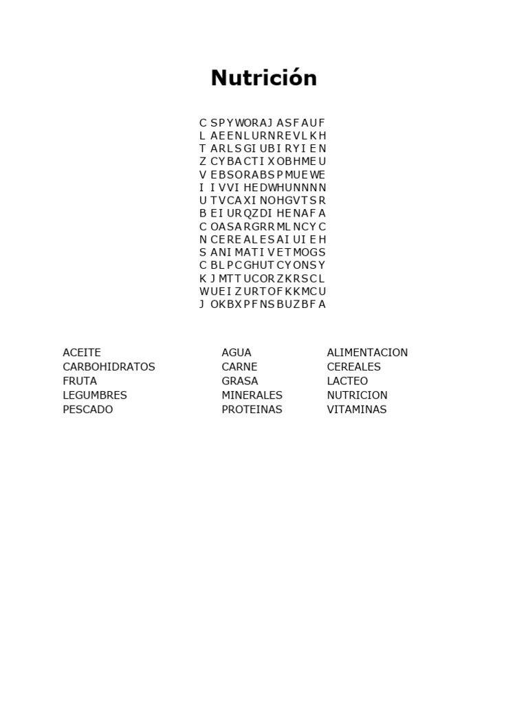 Respuestas Sopa de Letras Nutrición | PDF
