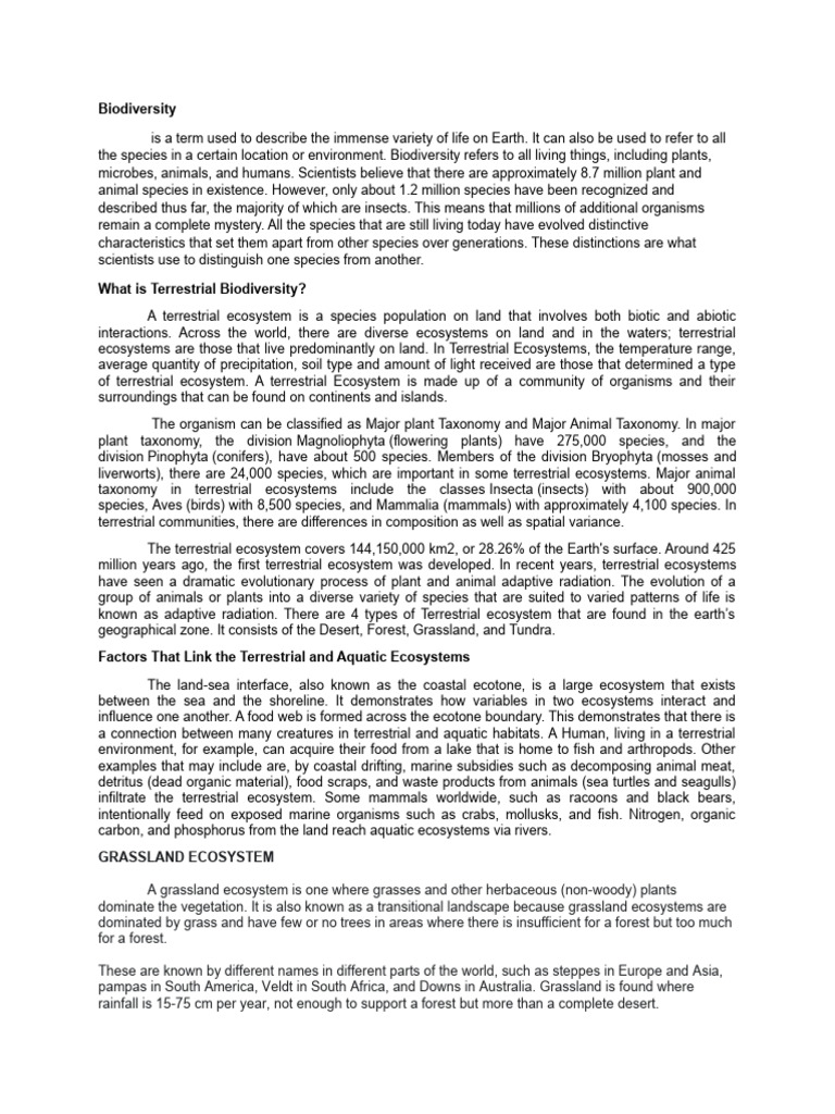 Understanding Terrestrial Biodiversity | PDF | Forests | Ecosystem