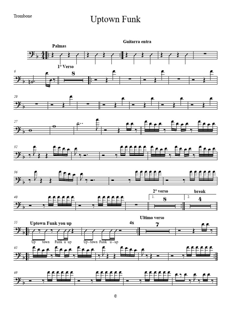 Uptown Funk Score Trombone PDF