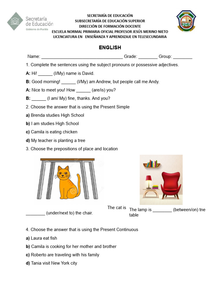 English Examen Diagnostico PDF Language Families Languages