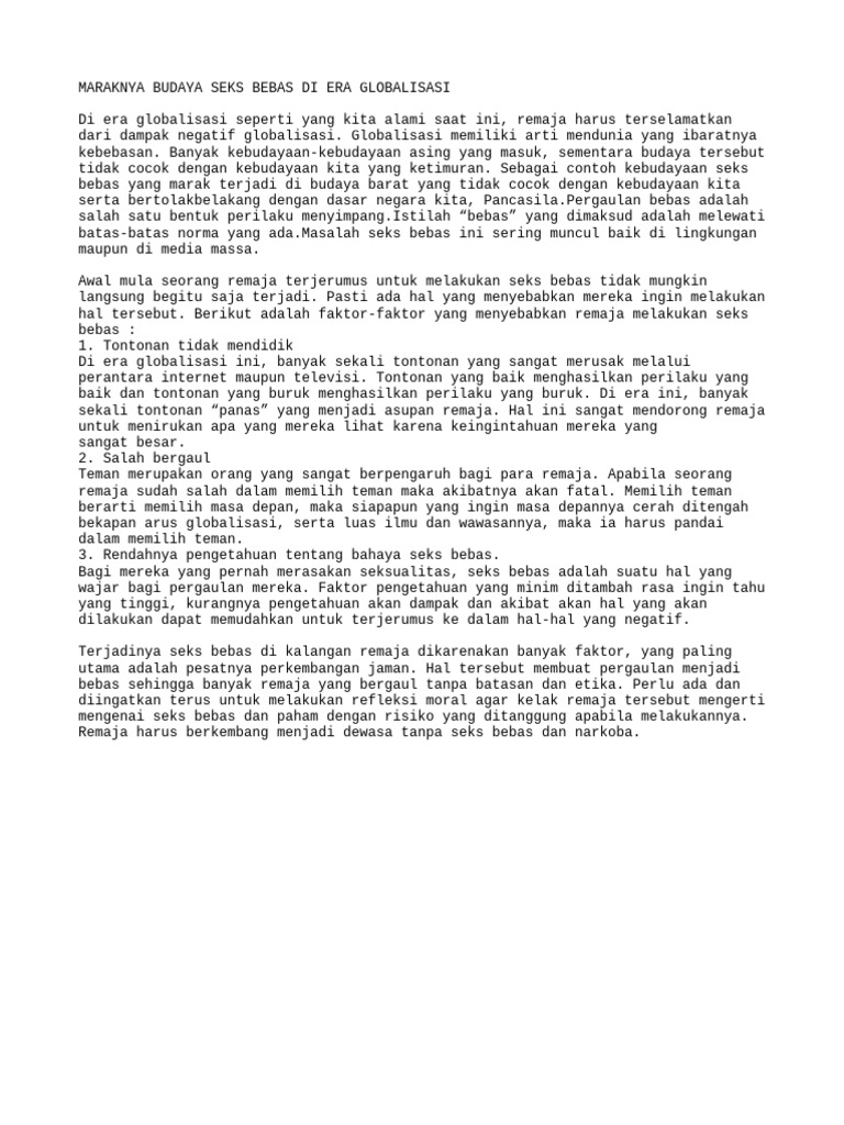 Dampak Seks Bebas Pada Remaja Globalisasi Pdf Kesehatan Holistik